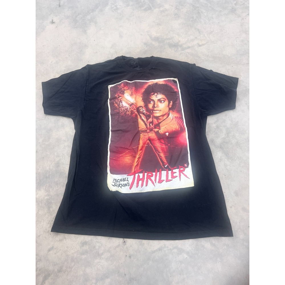 Vintage Michael Jackson Thriller T-Shirt Mens XL Black Graphic Short Sleeve Rock